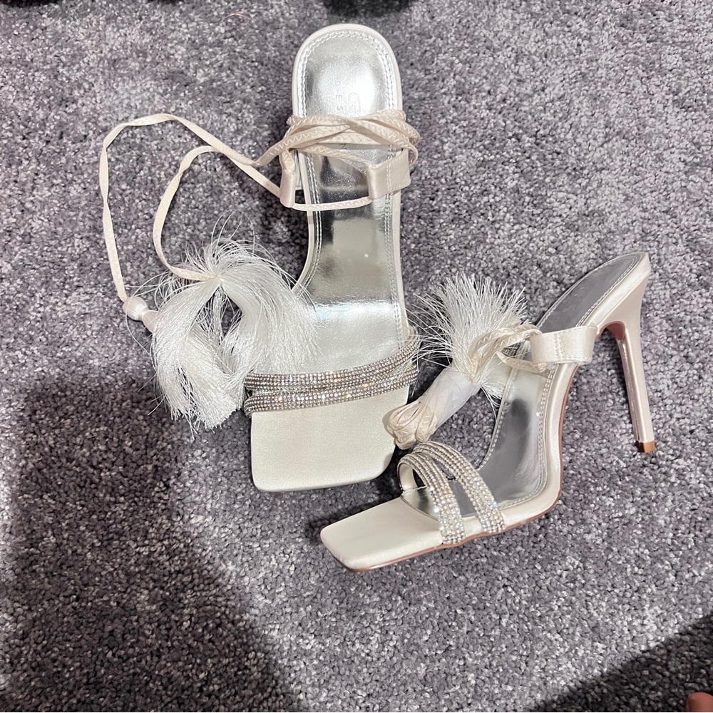 Silver Stiletto Heels with Ankle Strap